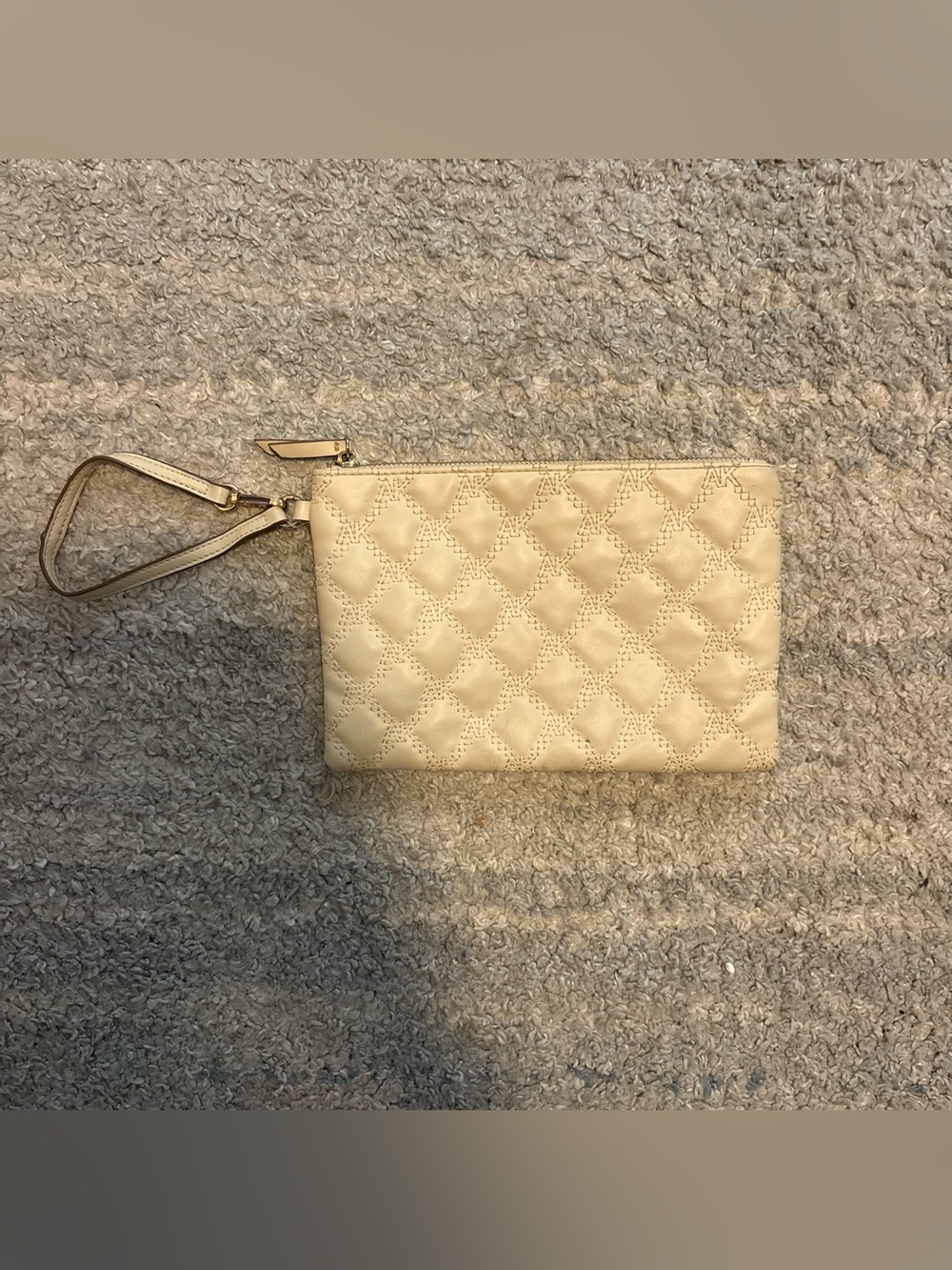Anne Klein Cream Quilted AK Monogram Wristlet Clutch Pouch